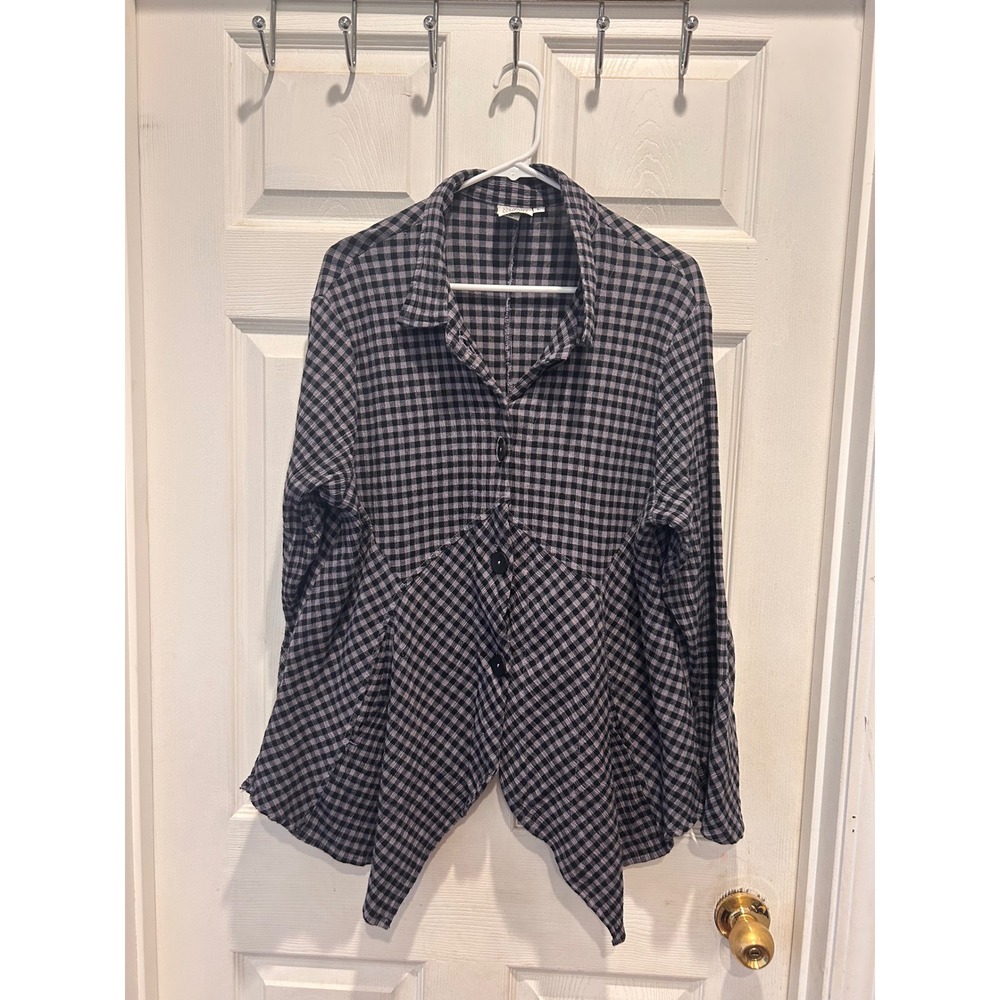 Mill Valley Clothing Co Purple Black Gingham Hobo‎ Shirt Linen Blend Large USA